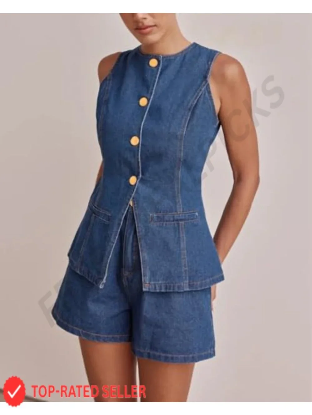 N/A sleeveless button